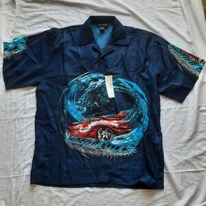 NEW VTG Oscar Misa Dragon Race Car Quarter Mile Short Sleeve Button Shirt Men XL